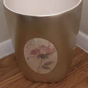 Elegant Gold Wastebasket with Floral Design